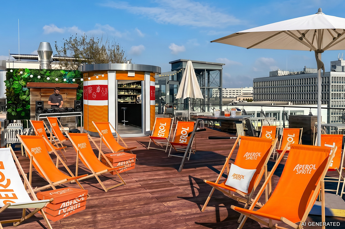 Es ist ein Dachterrassenkonzept für aletto zum Thema Campari zu sehen