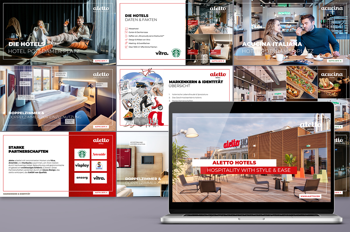 Es ist eine aletto Hotel PowerPoint-Präsentation zu sehen